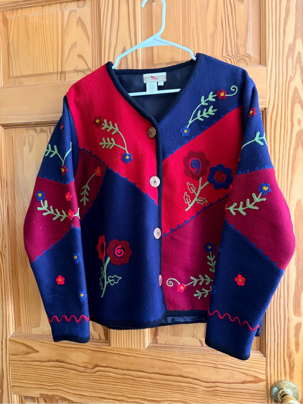 Coldwater Creek Vintage Colorblock Embroidered Wool SweaterLarge Boho